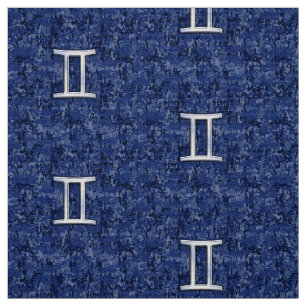 Gemini Sign on Navy Blue Digital Camouflage Fabric