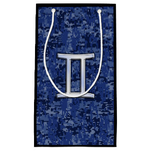 Gemini Sign on Navy Blue Digital Camouflage Small Gift Bag