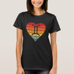 Gemini Sign Retro Sunset Heart Zodiac Symbol Astro T-Shirt