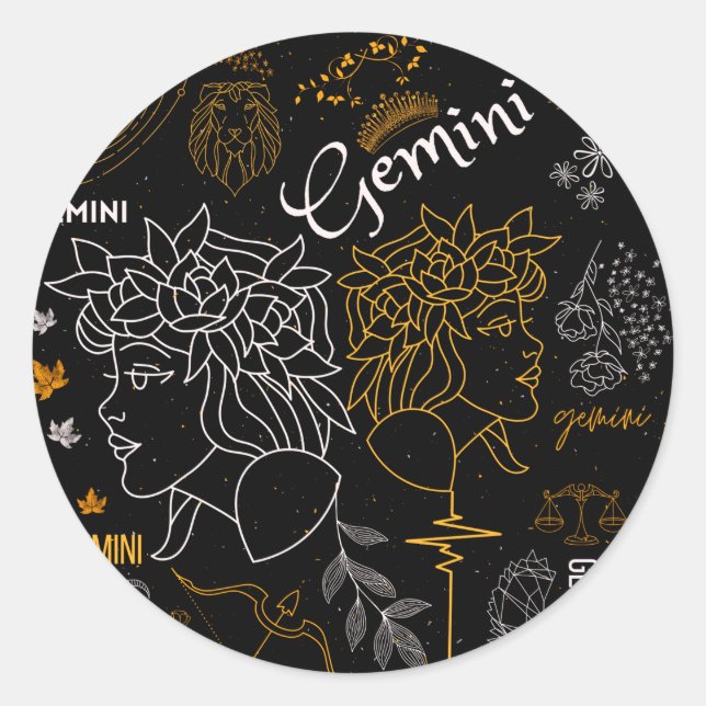 Gemini Sign Zodiac Horoscope Design Classic Round Sticker (Front)