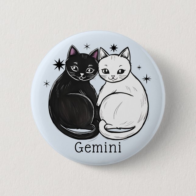 Gemini star sign the twins zodiac star 2 inch round button (Front)