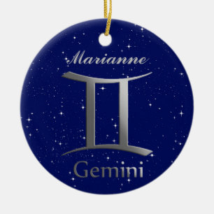 Gemini Sun Sign Symbol with Name Ceramic Ornament