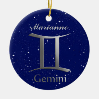 Gemini Sun Sign Symbol with Name Ceramic Ornament