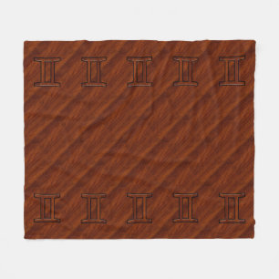 Gemini Symbol on Brown Mahogany like print Fleece Blanket