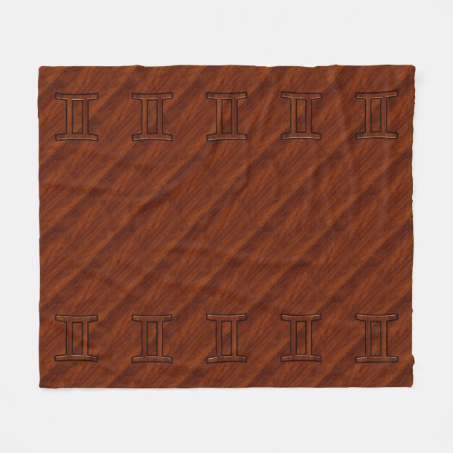 Gemini Symbol on Brown Mahogany like print Fleece Blanket (Front (Horizontal))