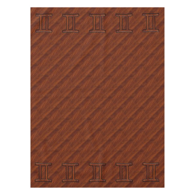 Gemini Symbol on Brown Mahogany like print Tablecloth (Front)