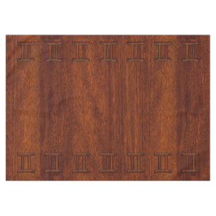 Gemini Symbol on Brown Mahogany like print Tablecloth