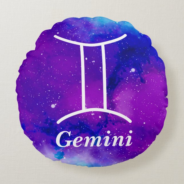 Gemini Symbol Purple Blue Space Nebula Round Pillow (Front)