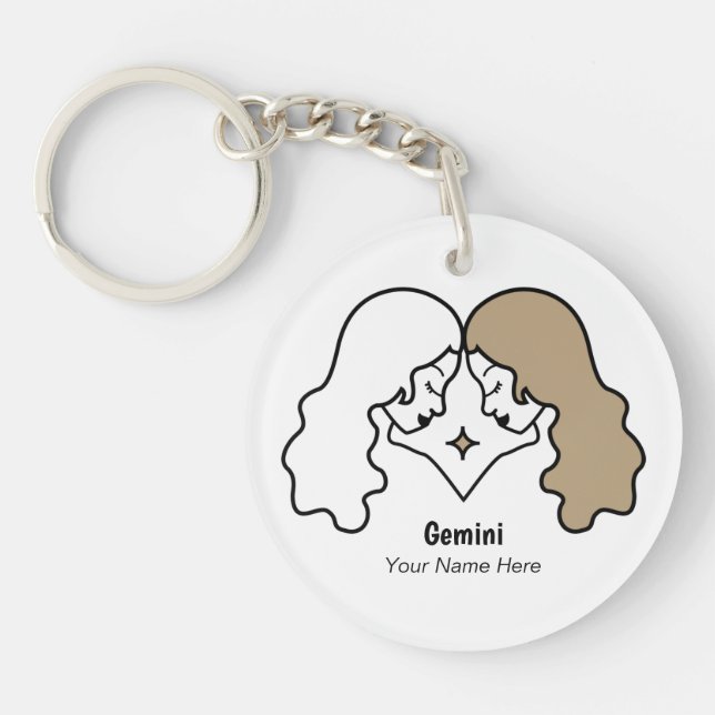 Gemini the twins birthday zodiac horoscope keychain (Front)