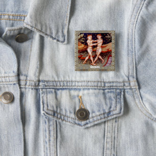 Gemini the Twins Zodiac Sign Birthday Party 2 Inch Square Button