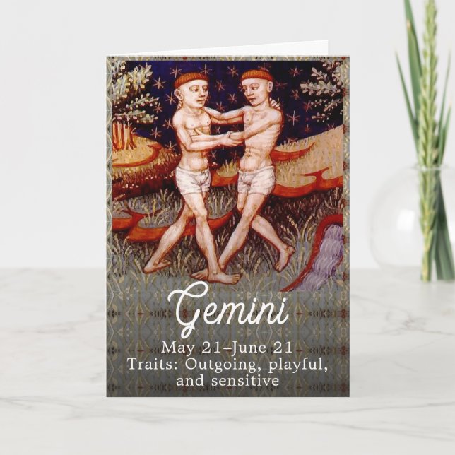 Gemini the Twins Zodiac Sign Birthday Party Card (Front)