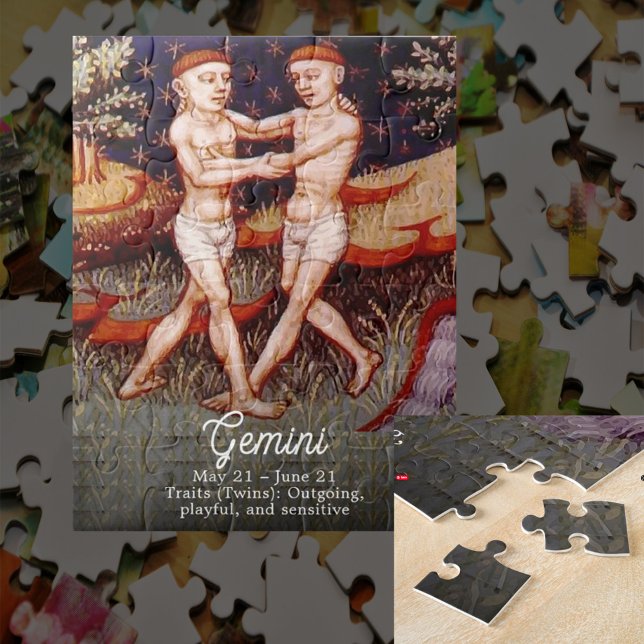 Gemini the Twins Zodiac Sign Birthday Party Jigsaw Puzzle (Creator Uploaded)