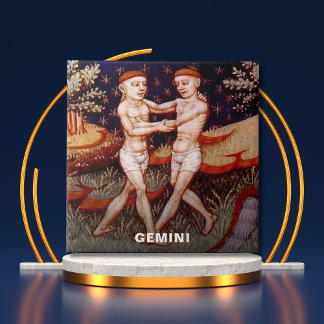Gemini the Twins Zodiac Sign Birthday Party Tile
