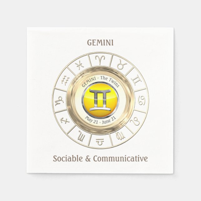 Gemini - The Twins Zodiac Sign Napkin (Front)
