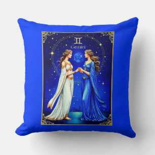 Gemini Twins Beneath a Starry Sky Throw Pillow