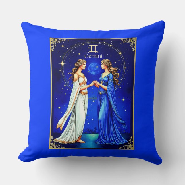 Gemini Twins Beneath a Starry Sky Throw Pillow (Front)