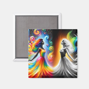 Gemini Twins Color & Black and White Horoscope Magnet