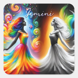 Gemini Twins Color & Black and White Horoscope Square Sticker