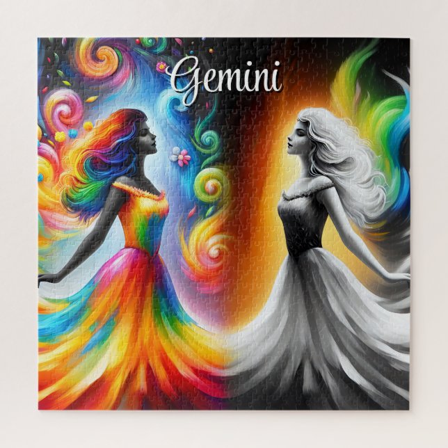 Gemini Twins Colour & Black and White Horoscope Jigsaw Puzzle (Vertical)