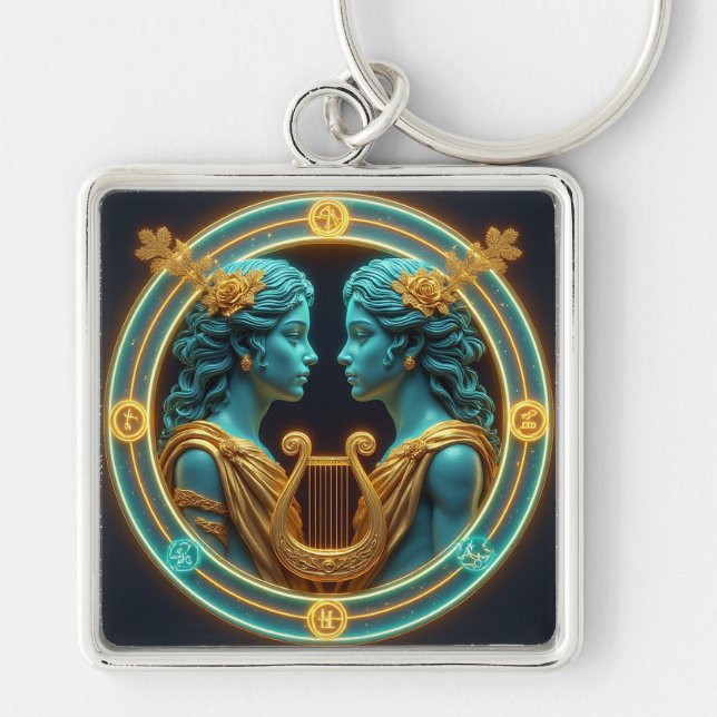 Gemini Twins Goddess Statues With Neon Circle Keychain (Front)