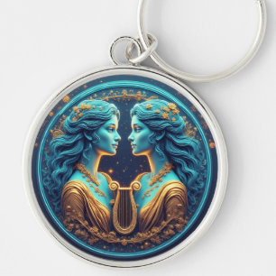Gemini Twins Goddess Statues With Neon Circle Keychain