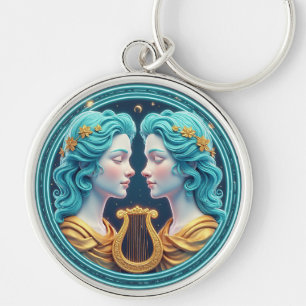 Gemini Twins Goddess Statues With Neon Circle Keychain