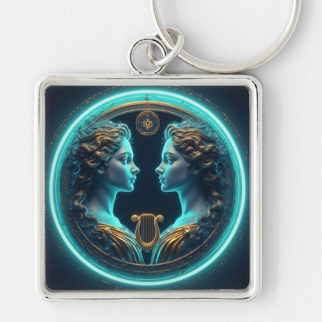 Gemini Twins Goddess Statues With Neon Circle Keychain (Front)