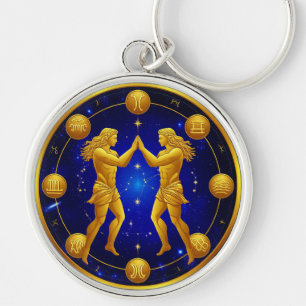 Gemini Twins In Cosmic Circle Keychain