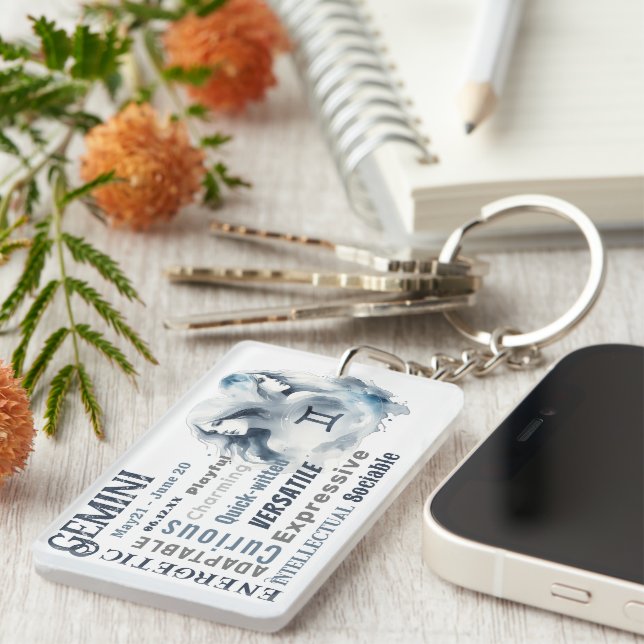 Gemini Twins Traits Zodiac Sign Birth Date Keychain (Front Right)