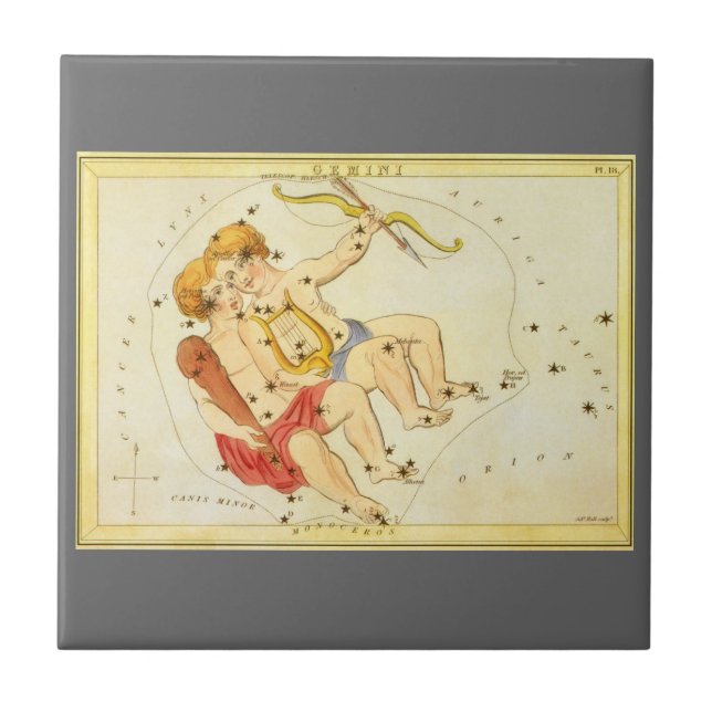 Gemini Twins Vintage Constellation Urania's Mirror Tile (Front)