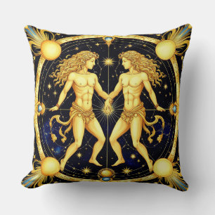 Gemini Twins with Astral Symbols Throw Pillow