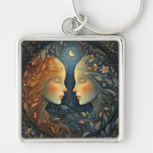 Gemini Twins Zodiac Astrology Celestial Birthday Keychain