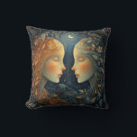 Gemini Twins Zodiac Astrology Celestial Birthday Throw Pillow<br><div class="desc">This stunning art work depicts twins, the symbol for the zodiac sign of Gemini. It has a celestial, magical, fantasy feel to it. AI assisted graphic purchased with commercial use. Artwork: RedHeronLighthouse</div>
