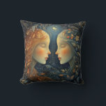 Gemini Twins Zodiac Astrology Celestial Birthday Throw Pillow<br><div class="desc">This stunning art work depicts twins,  the symbol for the zodiac sign of Gemini. It has a celestial,  magical,  fantasy feel to it.  AI assisted graphic purchased with commercial use.  Artwork:  RedHeronLighthouse</div>