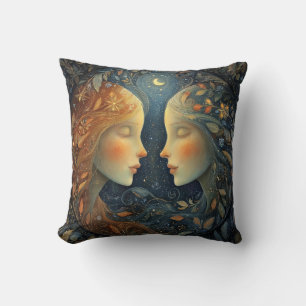 Gemini Twins Zodiac Astrology Celestial Birthday Throw Pillow
