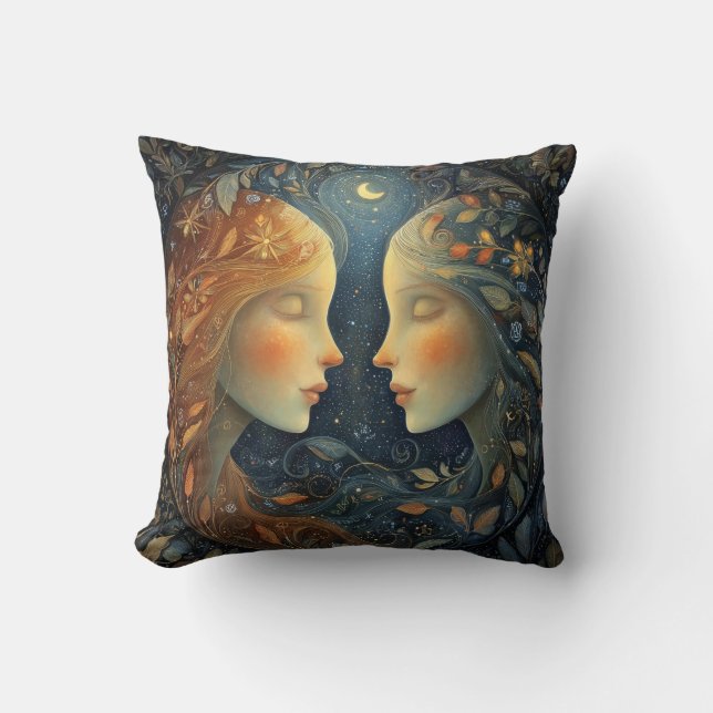 Gemini Twins Zodiac Astrology Celestial Birthday Throw Pillow (Front)