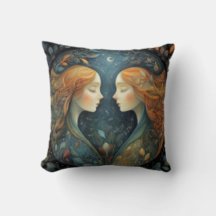 Gemini Twins Zodiac Astrology Mystical Birthday Throw Pillow