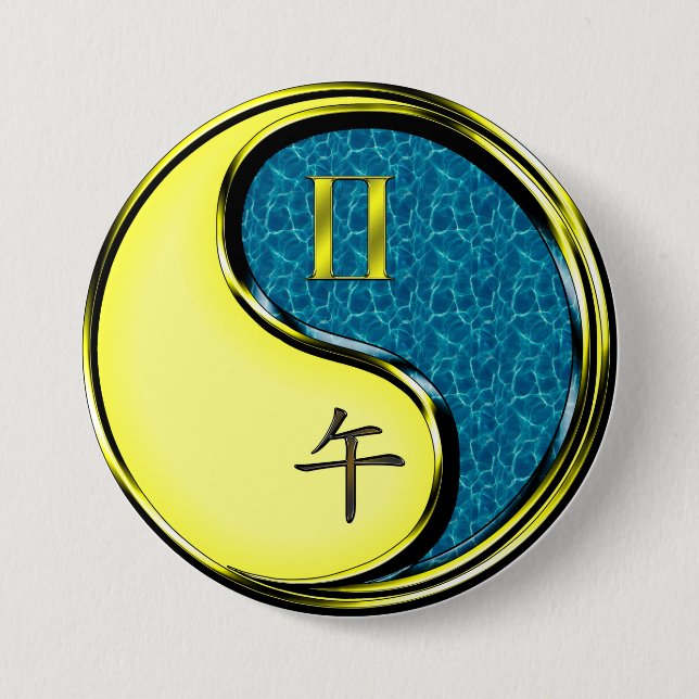 Gemini & Water Horse 3 Inch Round Button (Front)