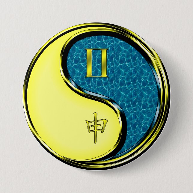 Gemini & Water Monkey 3 Inch Round Button (Front)