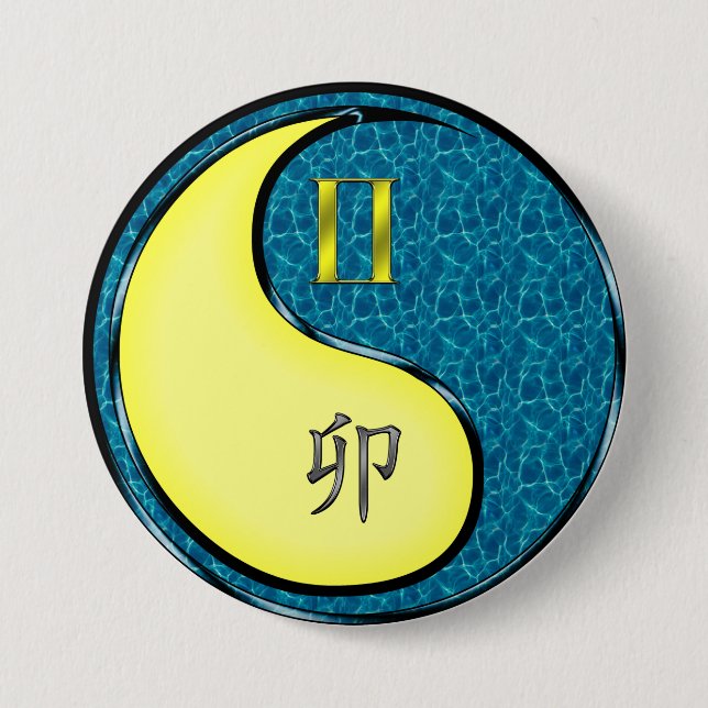 Gemini & Water Rabbit 3 Inch Round Button (Front)