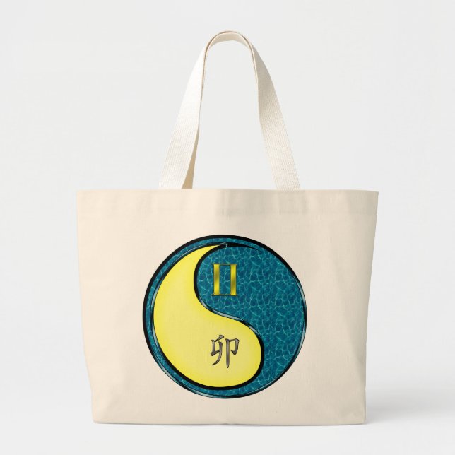 Gemini & Water Rabbit Large Tote Bag (Front)