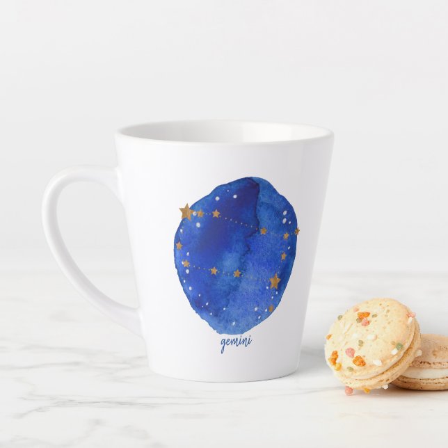 Gemini Watercolor Night Sky Constellation Zodiac Latte Mug (In Situ)