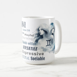Gemini Watercolor Zodiac Sign Traits Birthday Coffee Mug