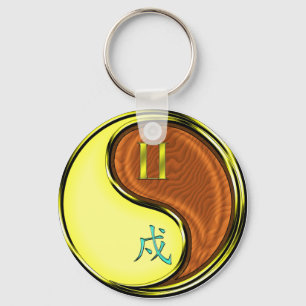 Gemini & Wood Dog Keychain