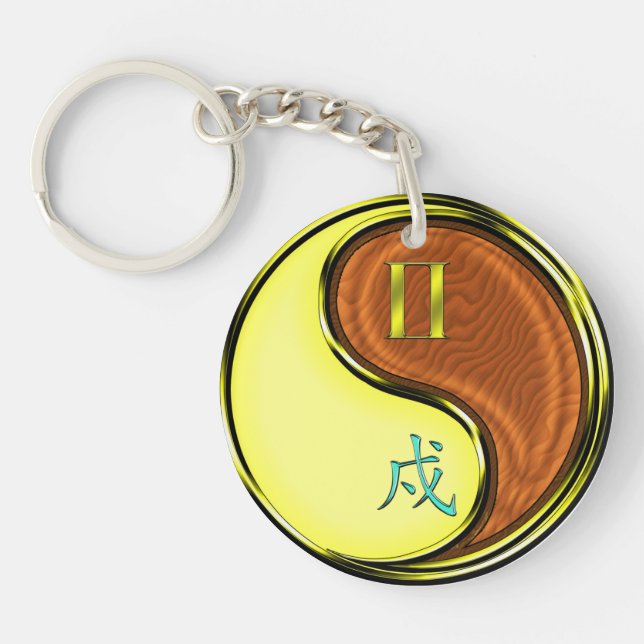 Gemini & Wood Dog Keychain (Front)