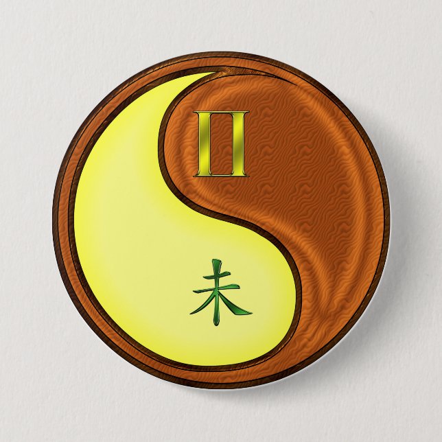 Gemini & Wood Goat 3 Inch Round Button (Front)