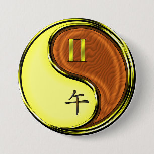 Gemini & Wood Horse 3 Inch Round Button