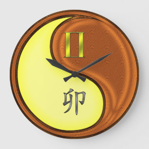Gemini & Wood Rabbit Large Clock
