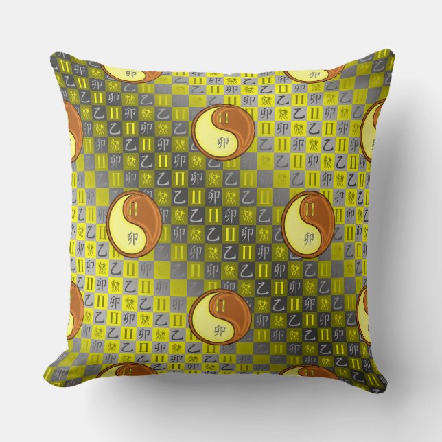 Gemini & Wood Rabbit Throw Pillow (Front)