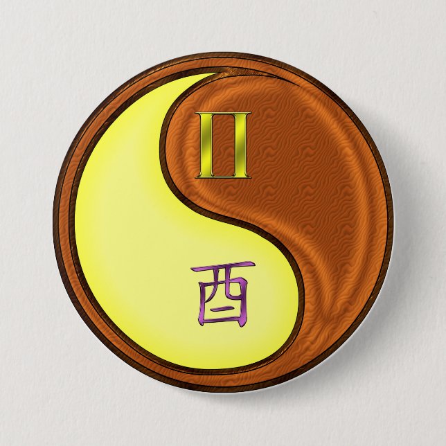 Gemini & Wood Rooster 3 Inch Round Button (Front)